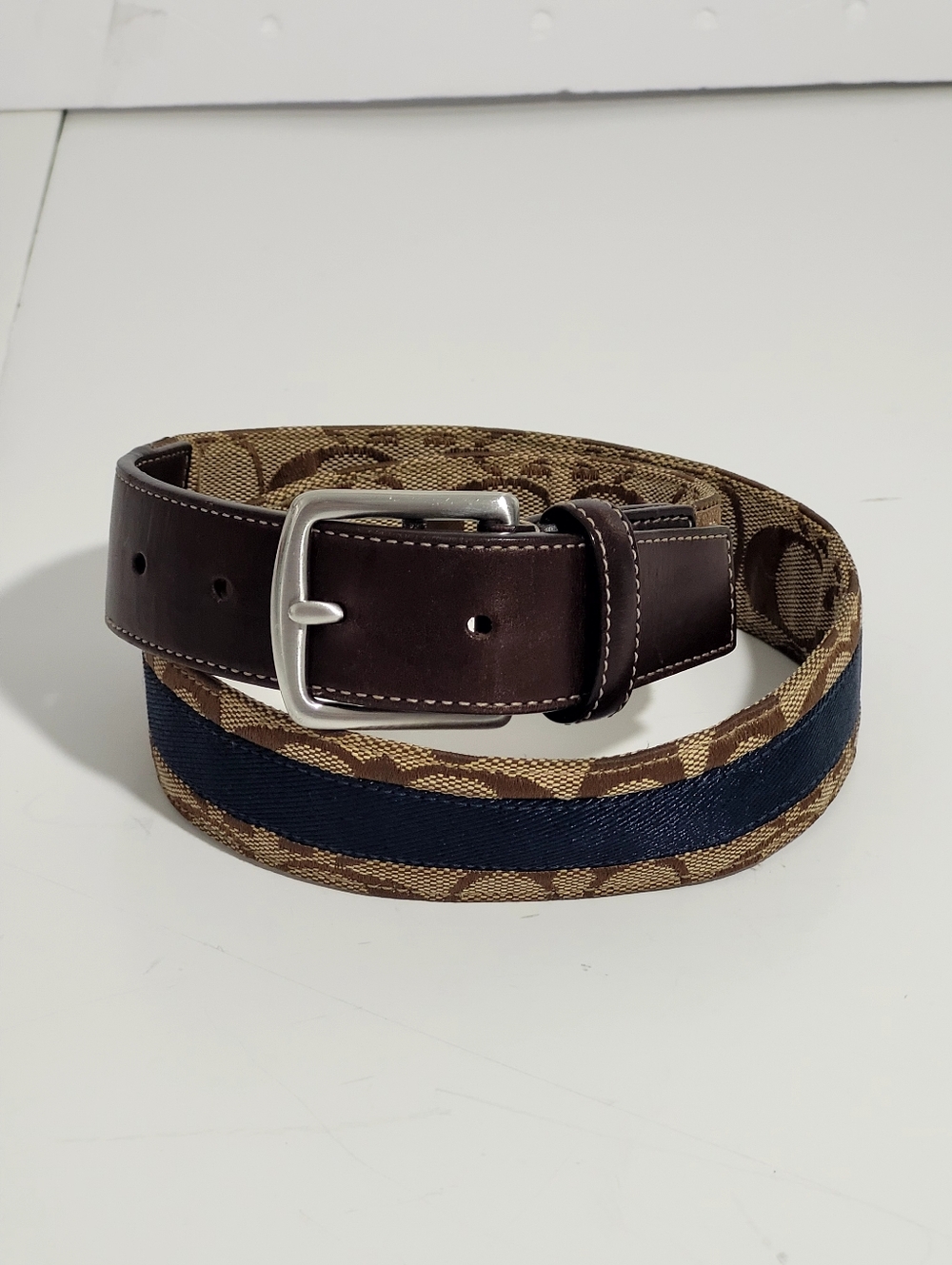 Coach Canvas And Leather Trim Belt